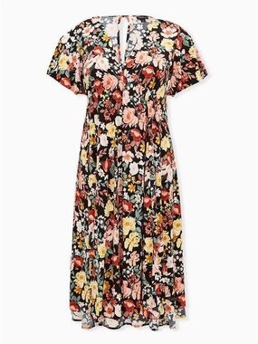 Torrid Floral V-Neck Midi Dress Floral 14 16 SZ 1 Garden Party Wedding Fit flare
